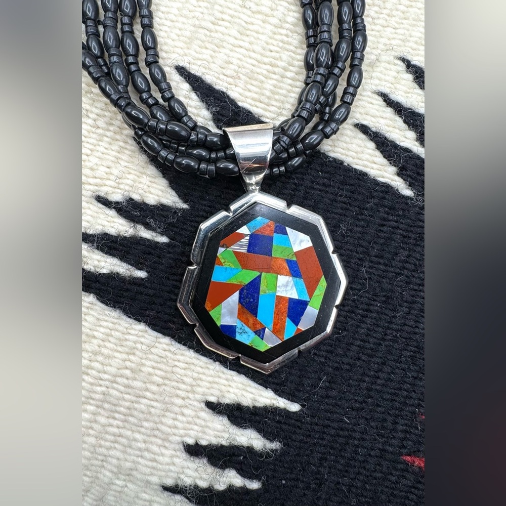 Jay King Sterling Silver Onyx Multi Stone Inlay Multi Strand Beaded Necklace